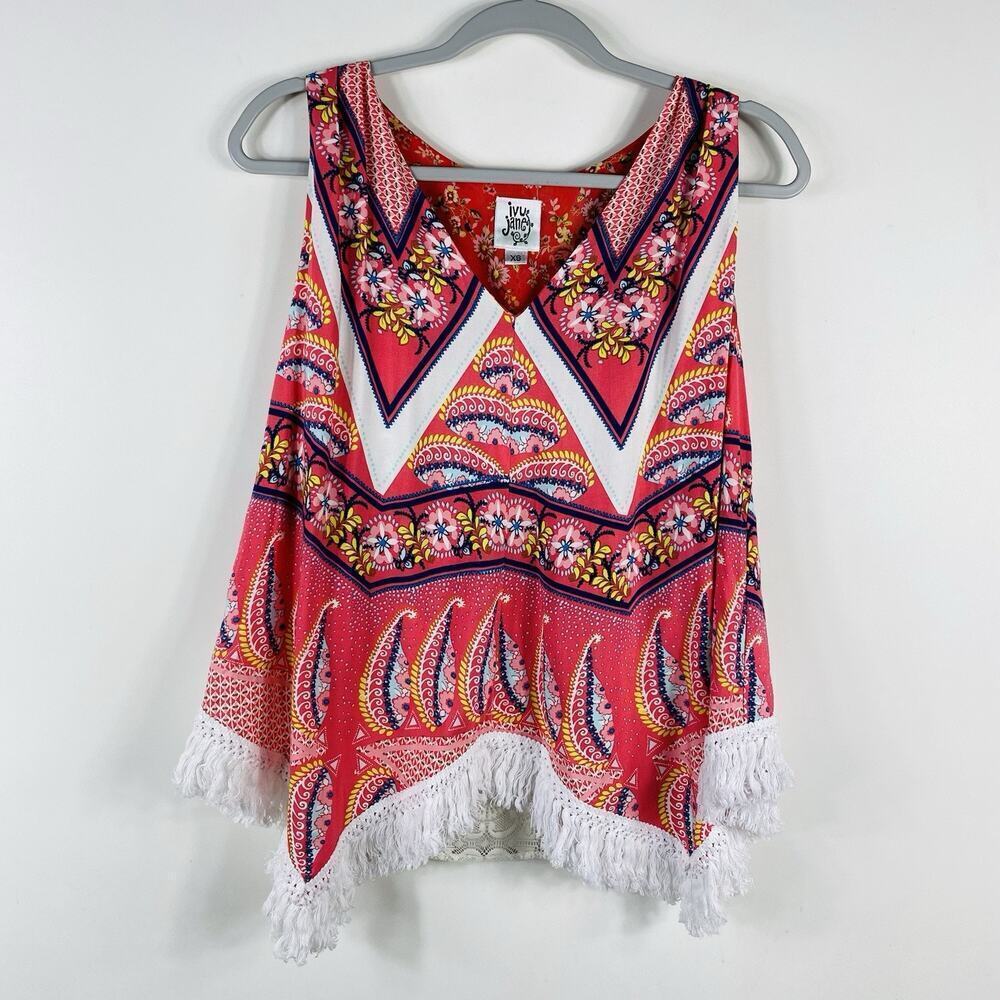 Ivy Jane Size XS Split Back Fringe Trim Tank Top Pink